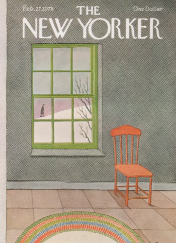 ORIGINAL VINTAGE MAGAZINE COVER: New Yorker Feb. 27 1978 - Walker in the snowby: Pierre Le-Tan (Illust.)