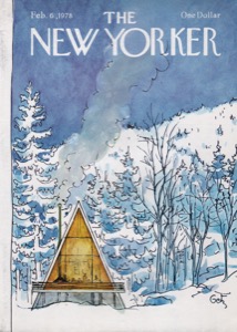 ORIGINAL VINTAGE MAGAZINE COVER: New Yorker Feb. 6 1978 - A-frame house in winter hillsby: Arthur Getz (Illust.)