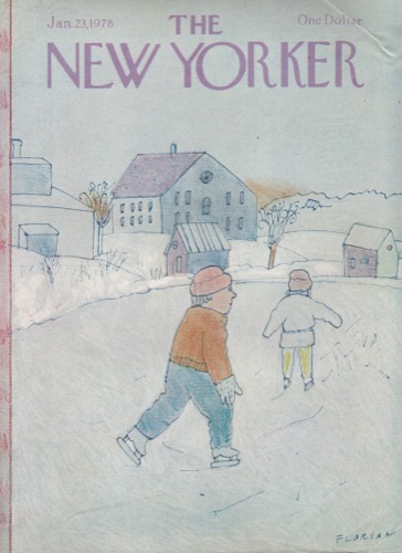 ORIGINAL VINTAGE MAGAZINE COVER: New Yorker Jan. 23 1978 - Kids skatingby: Doug Florian (Illust.)