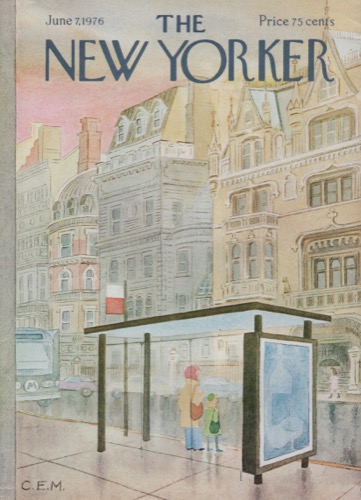 ORIGINAL VINTAGE MAGAZINE COVER: New Yorker June 7 1976 - Bus kiosk in the cityby: Charles E. Martin (Illust.)