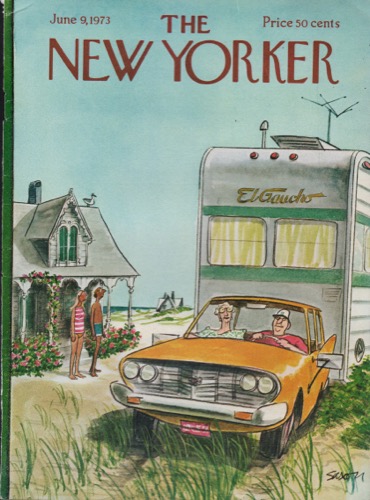ORIGINAL VINTAGE MAGAZINE COVER: New Yorker June 9 1973 - giant camperby: Charles Saxon (Illust.)
