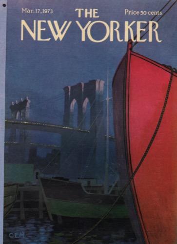 ORIGINAL VINTAGE MAGAZINE COVER: New Yorker Mar. 17 1973 - Brooklyn Bridgeby: Charles E. Martin (Illust.)
