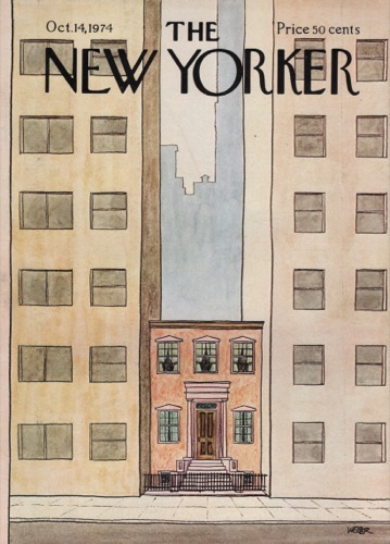 ORIGINAL VINTAGE MAGAZINE COVER: New Yorker Oct. 14 1974 - Two-story building squeezedby: Bernard Weber (Illust.)