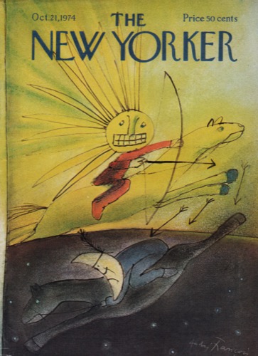 ORIGINAL VINTAGE MAGAZINE COVER: New Yorker Oct. 21 1974 - Sun chasing moonby: Andre Francois (Illust.)