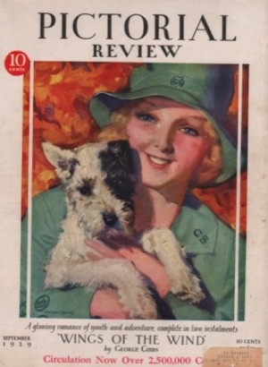 ORIGINAL VINTAGE MAGAZINE COVER: Pictorial Review September 1929 - Blonde holding dogby: McClelland Barclay (Illust.)