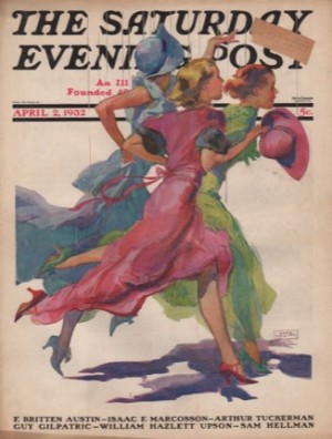 ORIGINAL VINTAGE MAGAZINE COVER: Saturday Evening Post - April 2 1932 - April showerby: John LaGatta (Illust.)