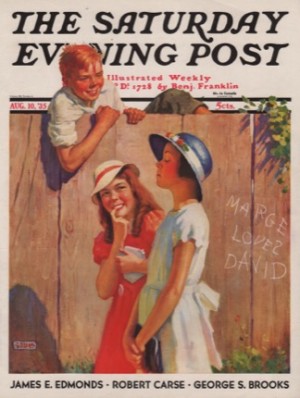 ORIGINAL VINTAGE MAGAZINE COVER: Saturday Evening Post - August 10 1935 - Marge Loves Davidby: George Brehm (Illust.)