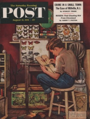 ORIGINAL VINTAGE MAGAZINE COVER: Saturday Evening Post - August 11, 1951 - Boy with butterfly collectionby: Stevan Dohanos (Illust.)