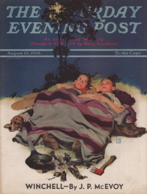ORIGINAL VINTAGE MAGAZINE COVER: Saturday Evening Post: August 13 1938 - Camping outby: Douglas Crockwell (Illust.)