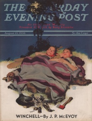 ORIGINAL VINTAGE MAGAZINE COVER: Saturday Evening Post: August 13 1938 - Camping outby: Douglas Crockwell (Illust.)