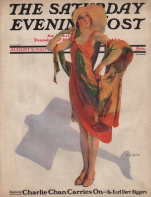 ORIGINAL VINTAGE MAGAZINE COVER: Saturday Evening Post - August 9 1930 - Flapper in a straw hatby: Guy Hoff (Illust.)