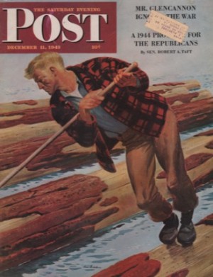 ORIGINAL VINTAGE MAGAZINE COVER: Saturday Evening Post - December 11 1843 -  Loggerby: Fred Ludekens (Illust.)