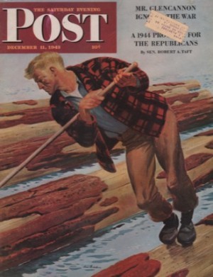 ORIGINAL VINTAGE MAGAZINE COVER: Saturday Evening Post - December 11 1843 -  Loggerby: Fred Ludekens (Illust.)