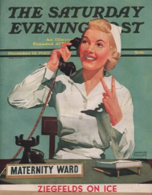 ORIGINAL VINTAGE MAGAZINE COVER: Saturday Evening Post - December 14 1940 - It's twins!by: John Hype Phillips (Illust.)