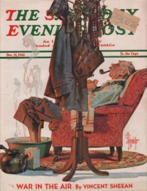 ORIGINAL VINTAGE MAGAZINE COVER: Saturday Evening Post December 21 1940 - Postman soaking feetby: J. C. Leyendecker (Illust.)