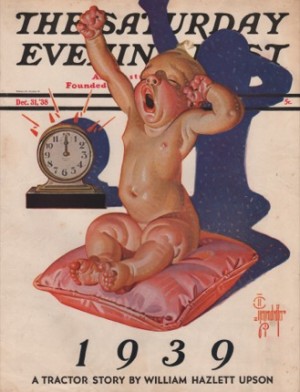 ORIGINAL VINTAGE MAGAZINE COVER: Saturday Evening Post December 31 1938 - New Year's Baby for 1939by: J. C. Leyendecker (Illust.)