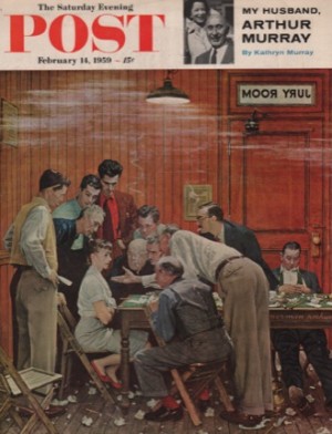 ORIGINAL VINTAGE MAGAZINE COVER: Saturday Evening Post - February 14 1959 - Jury roomby: Norman Rockwell (Illust.)