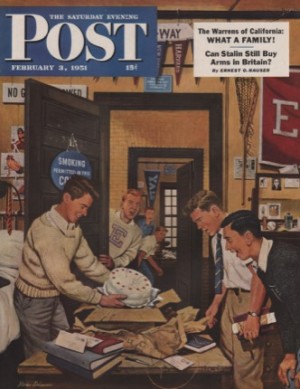 ORIGINAL VINTAGE MAGAZINE COVER: Saturday Evening Post - February 3, 1951 - Cake in the Dormby: Stevan Dohanos (Illust.)
