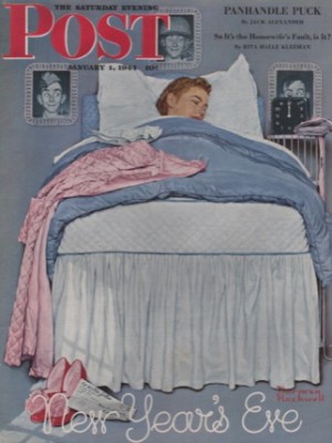 ORIGINAL VINTAGE MAGAZINE COVER: Saturday Evening Post - January 1 1944 - Pvt. Willie Gillis's sweetheart asleep on New Year's Eveby: Norman Rockwell (Illust.)