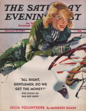 ORIGINAL VINTAGE MAGAZINE COVER: Saturday Evening Post January 27 1940 - Girl sleddingby: Dominice Cammerota (Illust.)