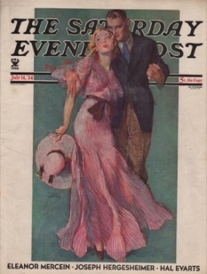 ORIGINAL VINTAGE MAGAZINE COVER: Saturday Evening Post -July 14, 1934 - Summer evening coupleby: John LaGatta (Illust.)