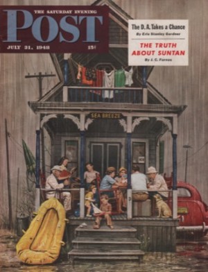 ORIGINAL VINTAGE MAGAZINE COVER: Saturday Evening Post - July 31 1948 - Rainstorm at summer rentalby: Stevan Dohanos (Illust.)