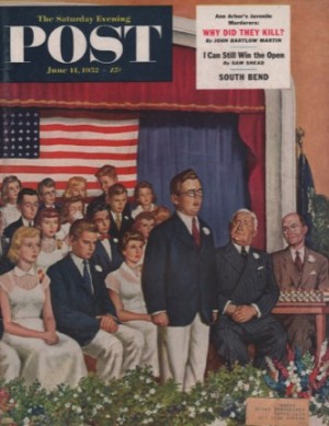 ORIGINAL VINTAGE MAGAZINE COVER: Saturday Evening Post - June 14, 1952 - High School Graduationby: Amos Sewell (Illust.)