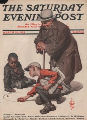 ORIGINAL VINTAGE MAGAZINE COVER: Saturday Evening Post - March 28 1925 -playing marblesby: J. C. Leyendecker (Illust.)