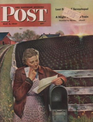 ORIGINAL VINTAGE MAGAZINE COVER: Saturday Evening Post - May 8 1943 Mother reading wartime letterby: John Falter (Illust.)
