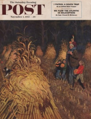 ORIGINAL VINTAGE MAGAZINE COVER: Saturday Evening Post - November 1 1952 - Halloween sceneby: John Falter (Illust.)