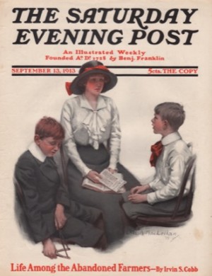 ORIGINAL VINTAGE MAGAZINE COVER: Saturday Evening Post September 13 1913 - Sunday School teacherby: Chas A. MacLellan (Illust.)