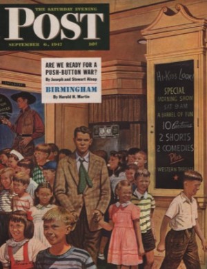 ORIGINAL VINTAGE MAGAZINE COVER: Saturday Evening Post: September 6 1947 - Movie matineeby: Stevan Dohanos (Illust.)