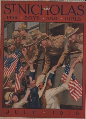 ORIGINAL VINTAGE MAGAZINE COVER: St. Nicholas July 1918 - WW1 troop trainby: Norman Price (Illust.)