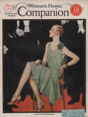 ORIGINAL VINTAGE MAGAZINE COVER: Woman's Home Companion February 1927 - Seated woman surrounded by suitorsby: Jay Hyde Barnum (Illust.)