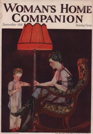 ORIGINAL VINTAGE MAGAZINE COVER: Woman's Home Companion  September 1918- Mother with boy and war mapby: Coles Phillips (Illust.)