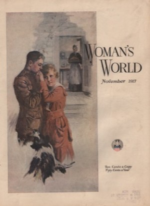 ORIGINAL VINTAGE MAGAZINE COVER: Woman's World -  November 1917 - WW1 soldier home for Thanksgivingby: Harold Brett (Illust.)