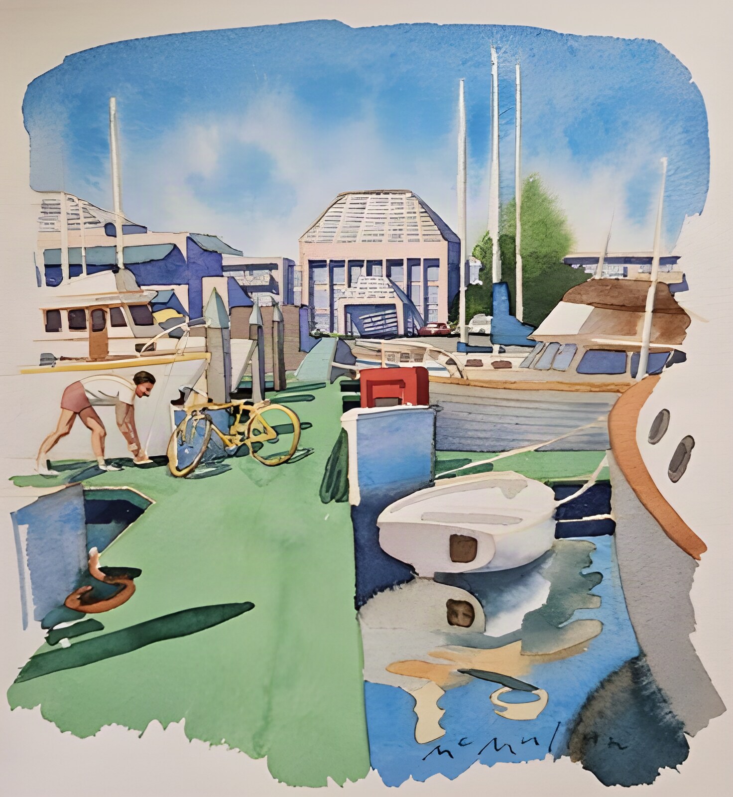 Resort Dock (ORIGINAL WATERCOLOR ART) SIGNEDby: McMullan, James