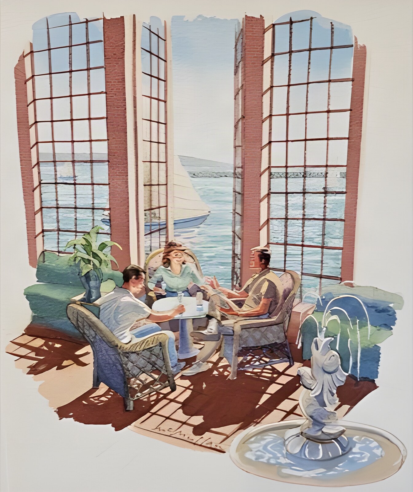 Resort Lobby (ORIGINAL WATERCOLOR ART) SIGNED.by: McMullan, James