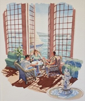 Resort Lobby (ORIGINAL WATERCOLOR ART) SIGNED.by: McMullan, James