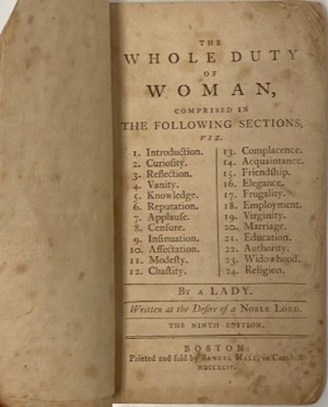 The Whole Duty of Woman Comprised in the Following Sections...by: A Lady (William Kenrick)